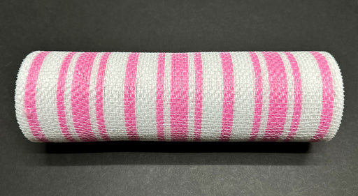 White And Pink Ticking Fabric Deco Mesh, 10 Inches X 10 Yards XB240310-03 - DecoExchange®
