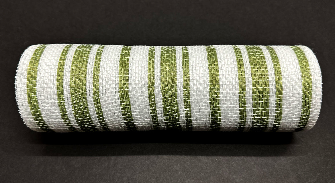 White And Moss Ticking Fabric Deco Mesh, 10 Inches X 10 Yards XB240310-08 - DecoExchange®