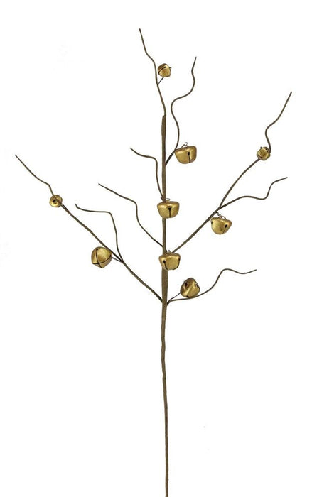 22"L Jingle Bell/Curly Twig Spray Antique Shiny Gold XC429108 - DecoExchange®