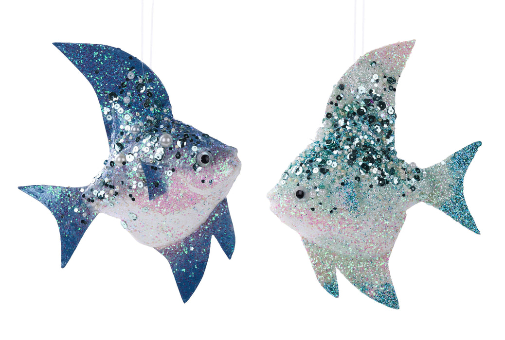 7.5"H X 6.25"L Bead/Glitter Fish Orn 2 Asst Blue, Green XJ5246 - DecoExchange®