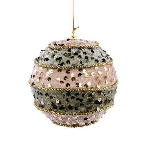 4.25"Dia Velvet/Sequin Striped Ball Orn Sage/Champagne/Gold XJ714895 - DecoExchange®