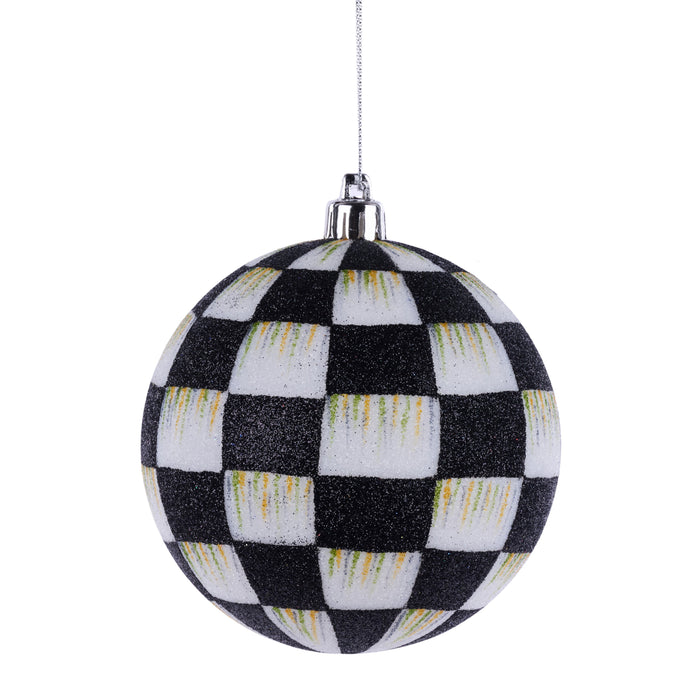 100Mm Check Glitter Ornament Black/White XJ7297TX - DecoExchange®