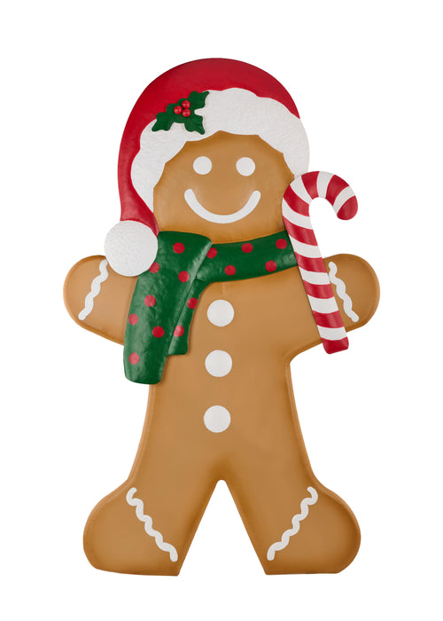 47"H X 29"L Tin Gingerbread Figure Brown/Red/Emerald/White XN4358