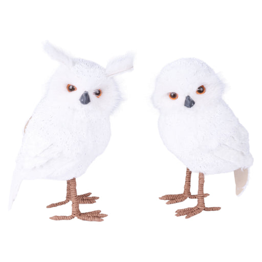 2 Asst 10"-11.25"H Faux Fur Standing Owl White/Silver XN8175 - DecoExchange®