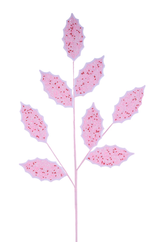 30.5"L Glttr/Sprinkles Holly Leaf Spray Pink/Red/White XS0962J8 - DecoExchange®
