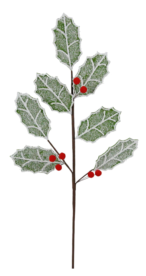 25.5"L Frosted Holly Leaf Spray Green/Red/White XS1155 - DecoExchange®