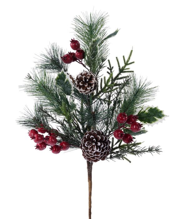 27"L Iced Pine/Berry/Holly/Cone Spray Tt Green XS139709 - DecoExchange®