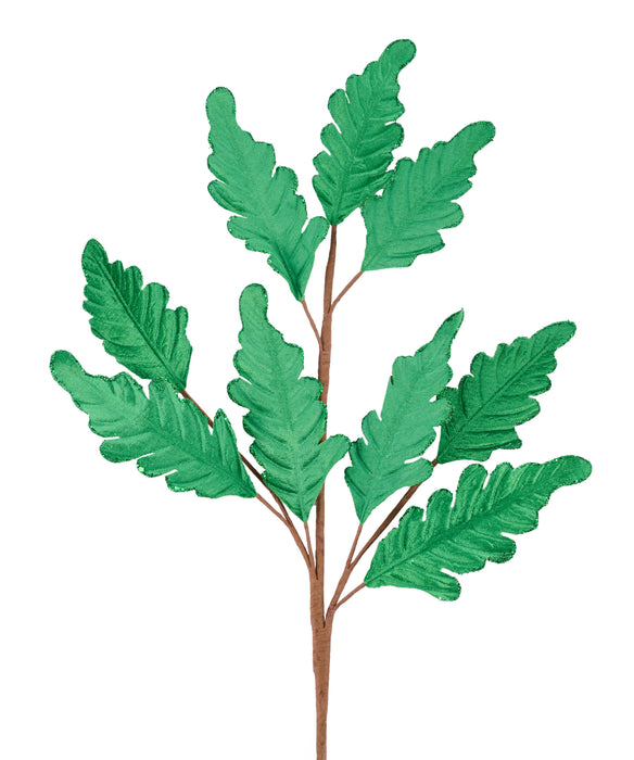 27"L Velvet/Glitter Leaf Spray Emerald Green XS234306