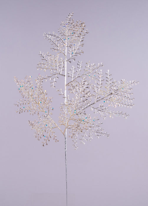 26"L Iridescent Glitter/Glass Bead Fern Spray Silver/Champagne XS2454J5