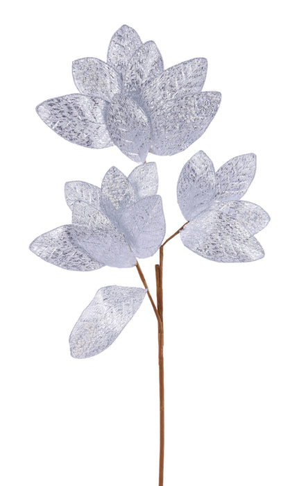 32"L Metallic Magnolia Leaf Spray Silver XS246526 - DecoExchange®