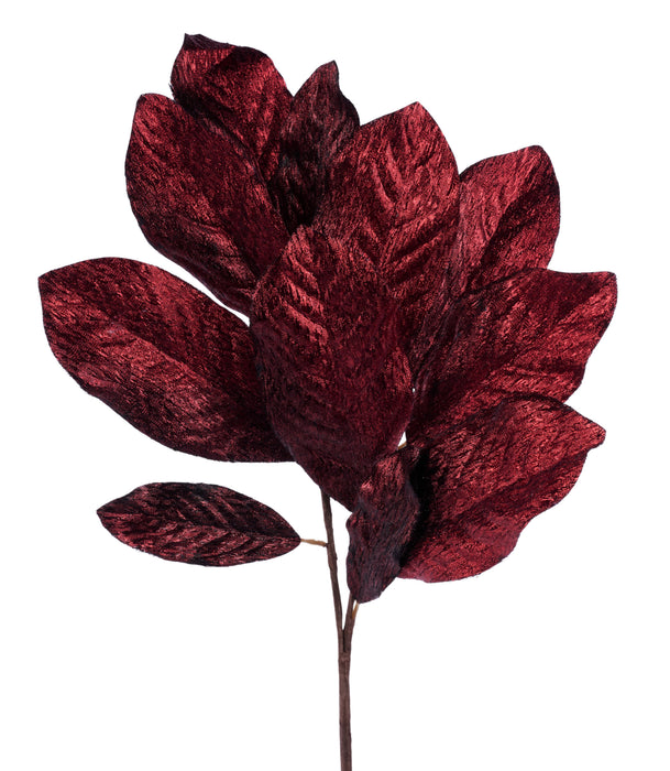 31 inch Metallic Magnolia Leaf Spray Burgundy XS246805