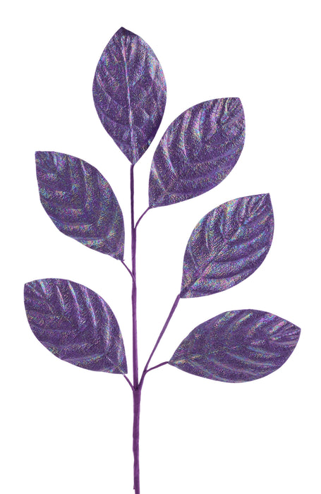 28"L Iridescent Magnolia Leaf Spray X9 Lavender XS249513 - DecoExchange