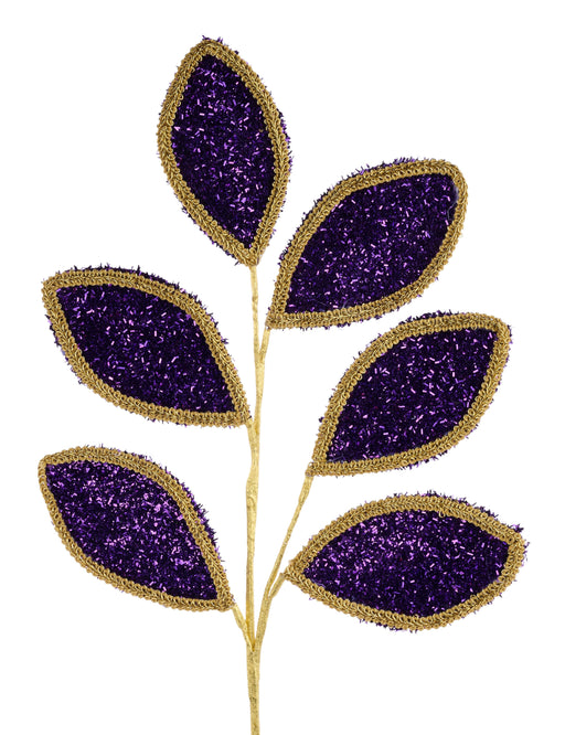 28"L Vglitter/Lace Leaf Spray, X6 Leaves Purple/Gold XS249923 - DecoExchange®