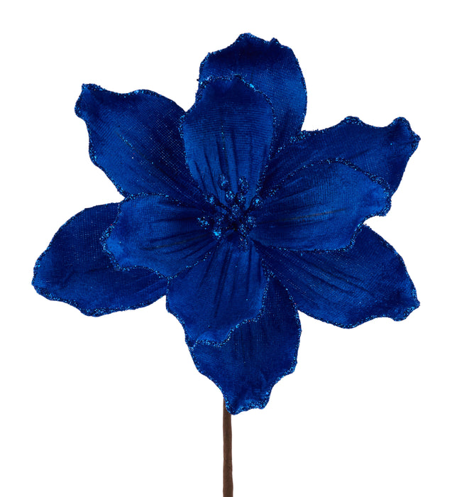 7.5"L Glitter/Velvet Magnolia Pick Royal Blue XS764525