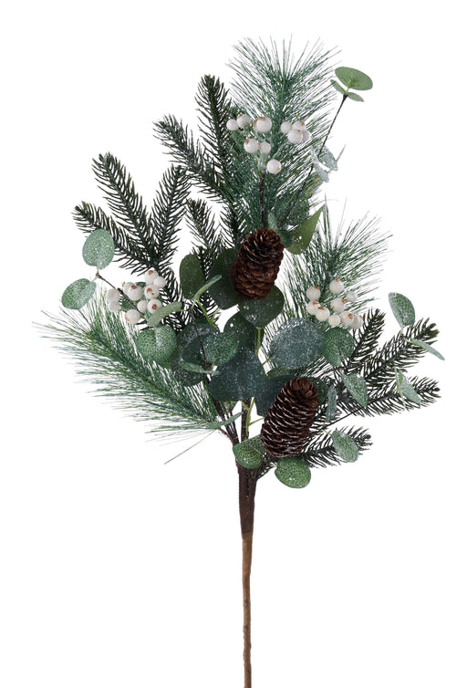 27"L Fir/Leaf/Pine/Pinecone/Berry Spray Tt Green/White XV768927 - DecoExchange®