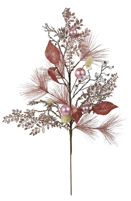 29.5"L Pine/Berry/Ornament Spray Rose/Pink/Cream XX8502