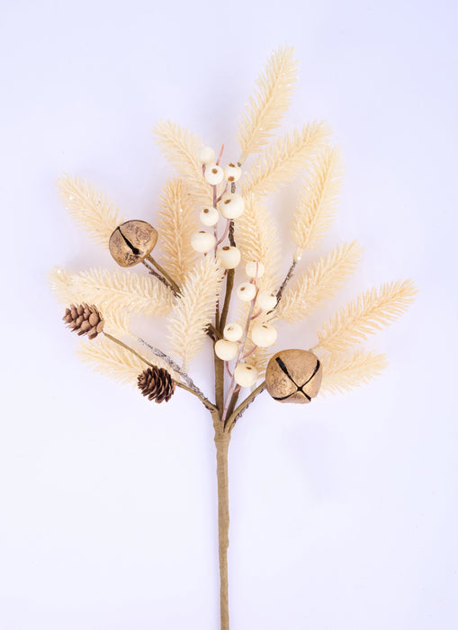 18"L Glttr Pine/Berry/Bell Spray Cream/Natural XX8738 - DecoExchange®