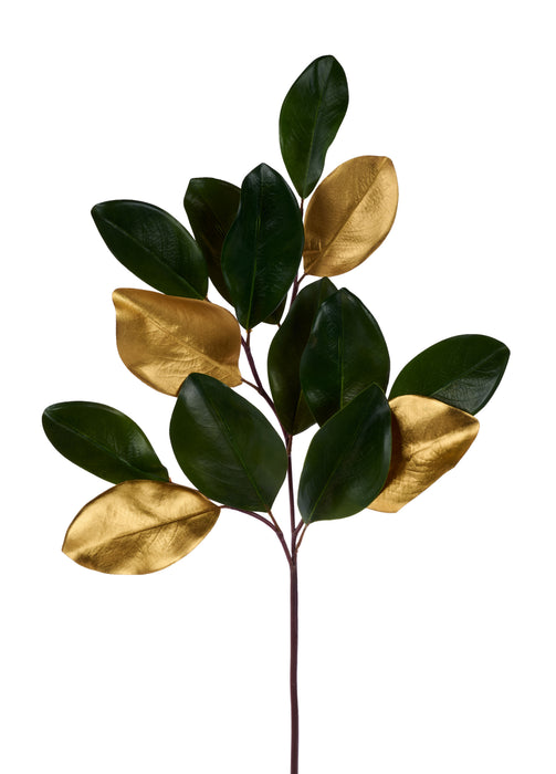 33"L Metallic Magnolia Leaf Stem Green/Gold XX972484