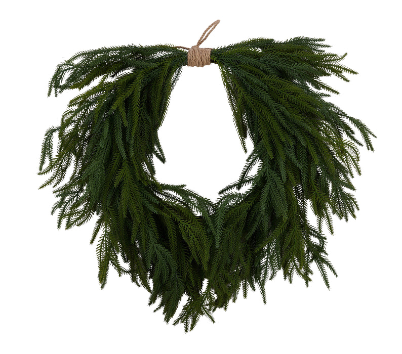 26"L X 25"H Ming Pine Heart Wreath UV Tt Green XX9981