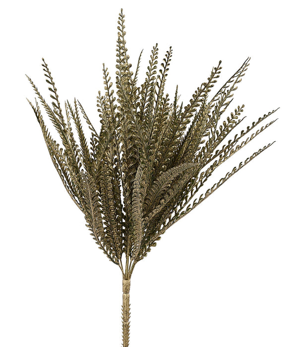 19"L Metallic Button Fern Bush X7 Green/Gold XS262054