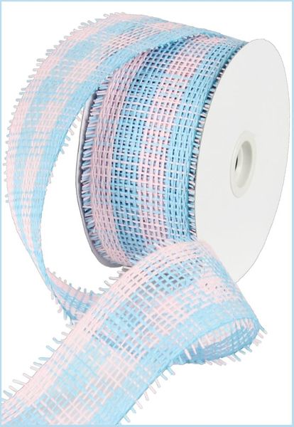 2.5"X20YD Woven Check Paper Mesh Baby Pink/Baby Blue RR600246