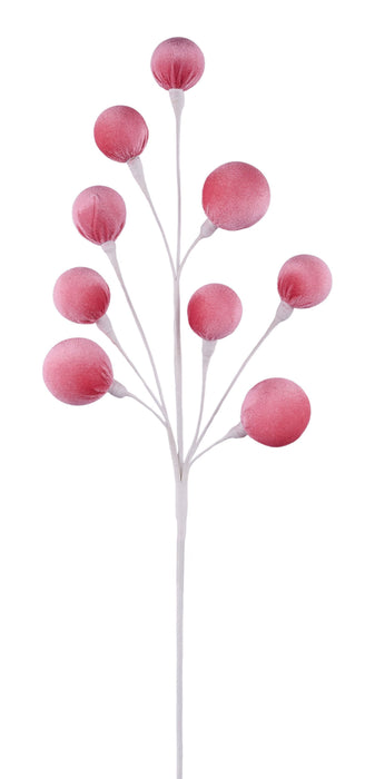 23.5"L Velvet/Styrofoam Ball Spray x9 Pink EC448222