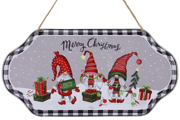12"L x 6.25"H Merry CHRISTMAS/GNOME Sign Grey/Wht/Red/Grn/Blk XC6258