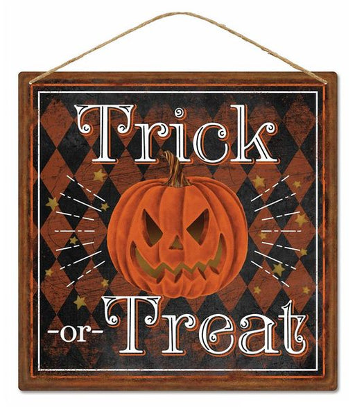 5"SQ Embossed Trick Or Treat Sign Orange/Black/White MD1266