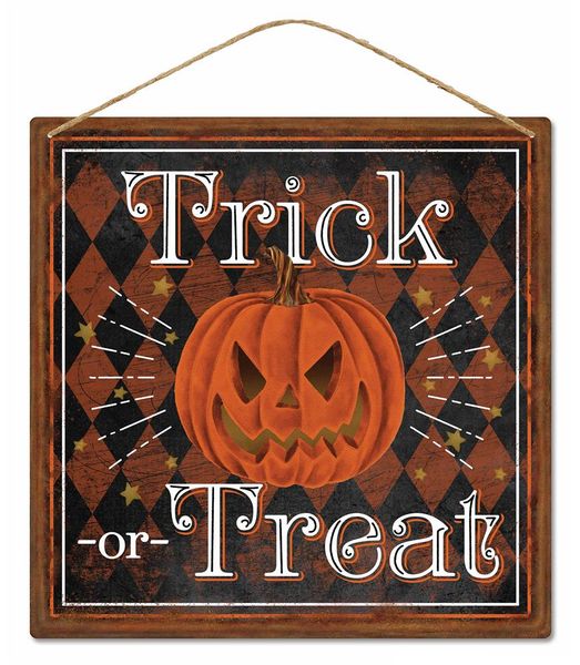 5"SQ Embossed Trick Or Treat Sign Orange/Black/White MD1266