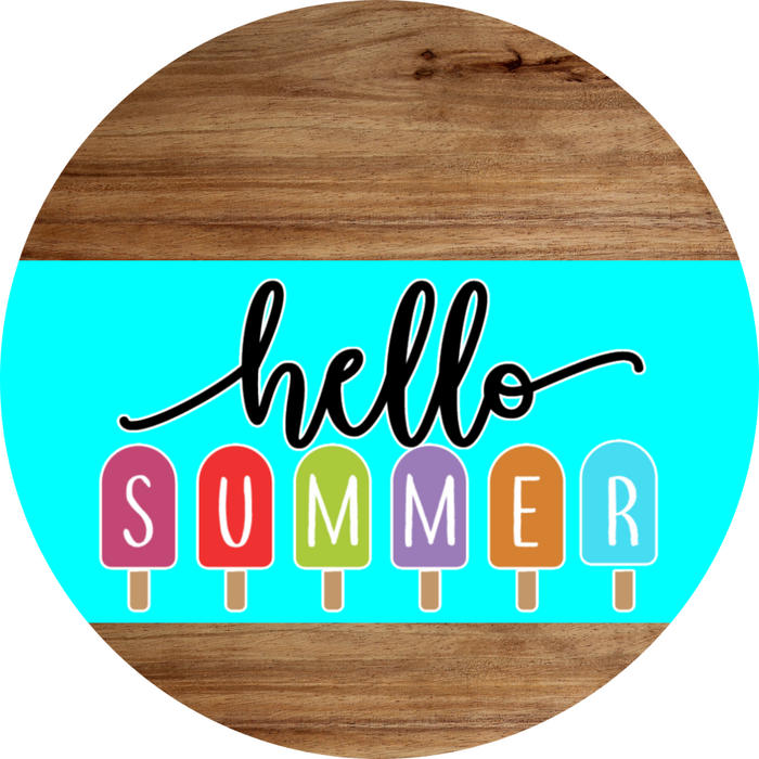 Aqua Hello Summer Door Hanger Dco-01643-Dh-A 18’ Round Wood