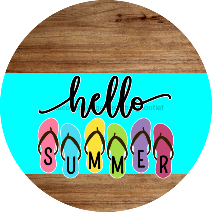 Aqua Hello Summer Flip Flop Door Hanger Dco-01644-Dh-A 18’ Round Wood