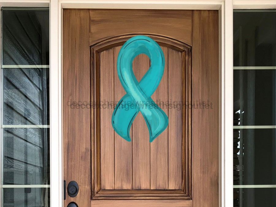 Awareness Ribbon Sign Teal Wood Sign Decoe-W-259 22 Door Hanger