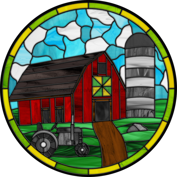 Barn Sign Stained Glass Decoe-4036-A Wreath 12’ Metal Round