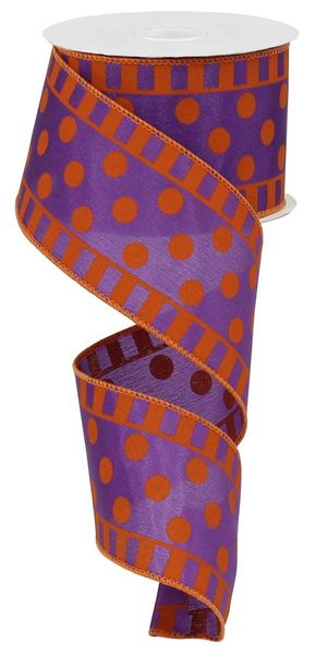 2.5"X10YD Dots and Stripes on Satin Purple/Orange RG01460CY