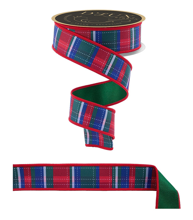 1.5"X10Yd Dashed Plaid/Fused White/Red/Emrld/Blue LX1284J5