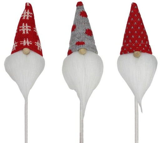 3 Asst 12.25"L KNIT/FAUX Fur Gnome Pick Red/White/Grey XP1022