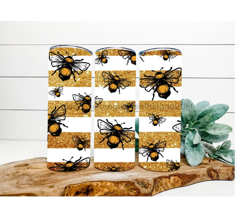 Bee Tumbler, Glittered Stripes Tumbler 20 oz Skinny Tumbler DECOETUMBLER-256 - DecoExchange®