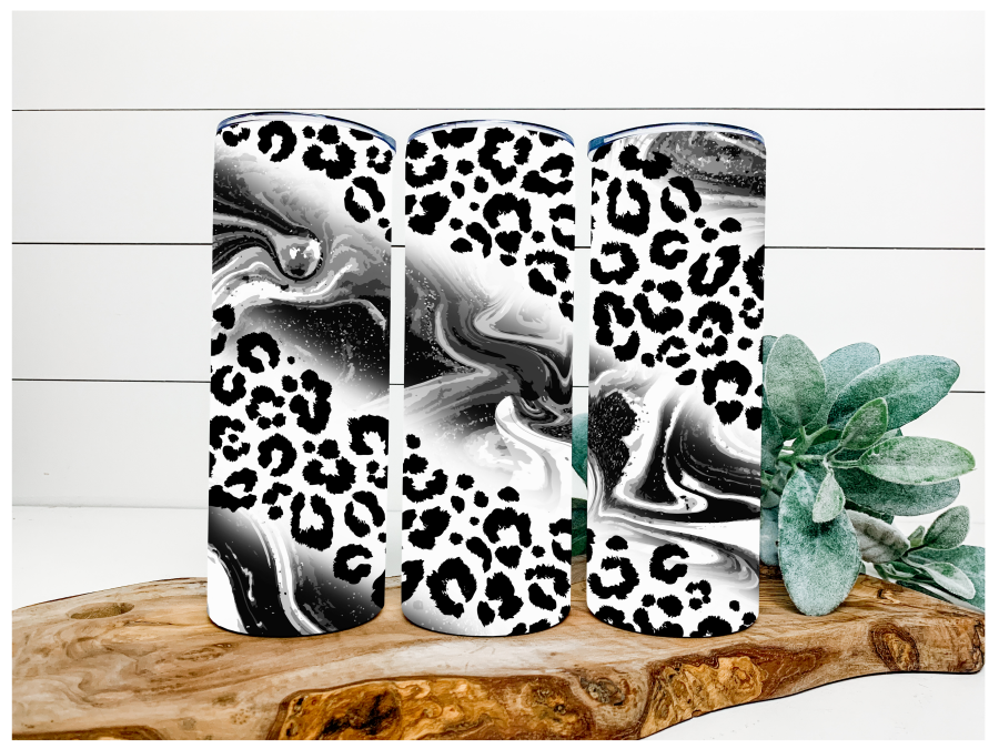 Black and White Leopard Tumbler, 20 oz Skinny Tumbler DECOETUMBLER-110 - DecoExchange