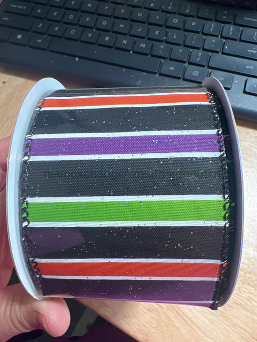 Blk Glt Stn/Prp-Lm-Org-Wh Horz Strp 2.5’’X10Y 51510-40-21 Ribbon