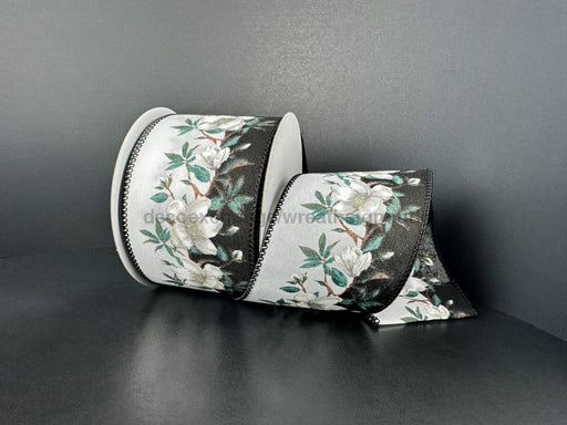 Black Ponche Satin Dual Magnolia 2.5’’X10Y 61525-40-21 Ribbon