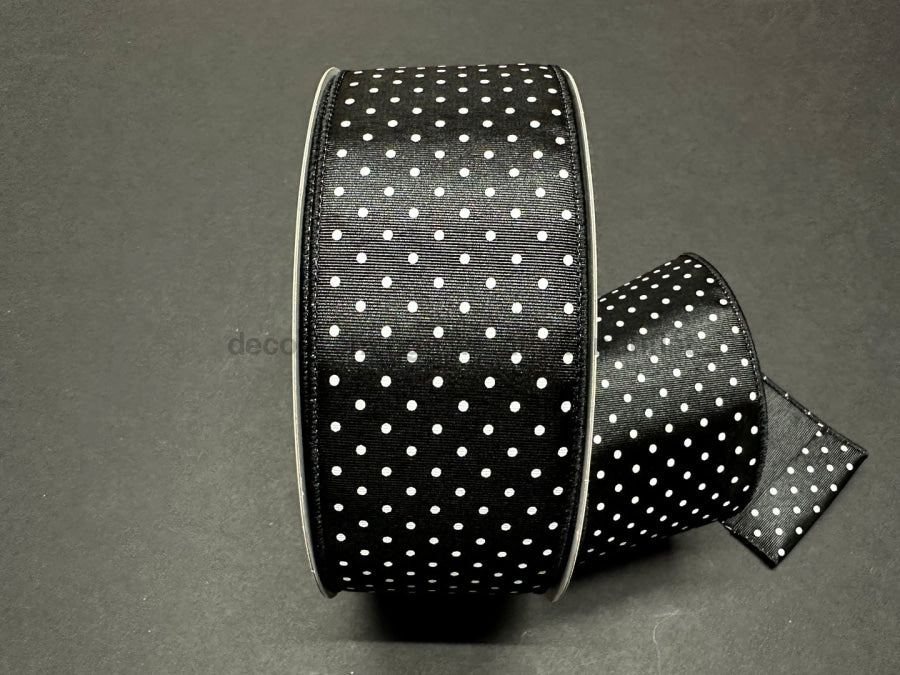 Blk Ribbed Stn/Wht Microdots 2.5’’X50Y 841-40-447 Ribbon