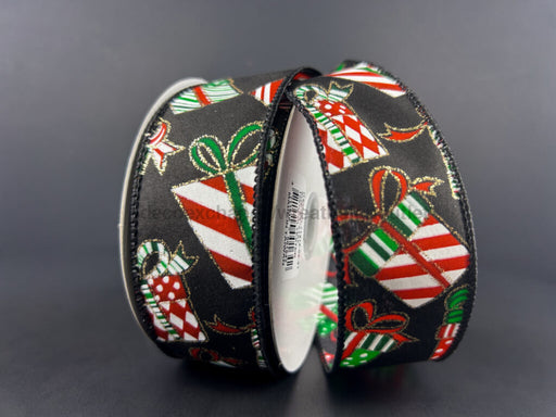 Blk Stn/Emrld-Lm-Gld Glt Wrapped Gifts 1.5’’X10Y 71412-09-21 Ribbon