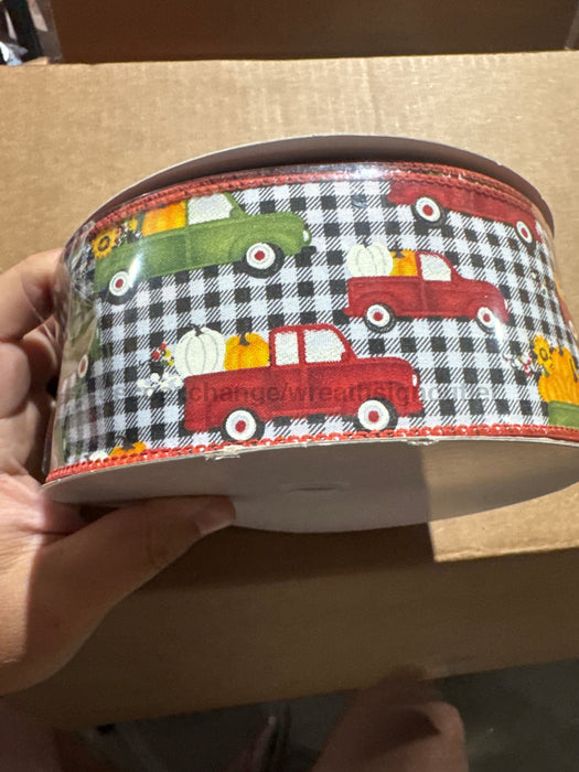 Black-White Chex/Fall Trucks-Pumpkins 2.5’’X50Y 861-40-169 Ribbon