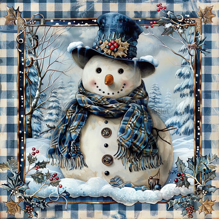 Blue Snowman Sign, DCO-102096, Sign For Wreath, 10x10in Metal Sign