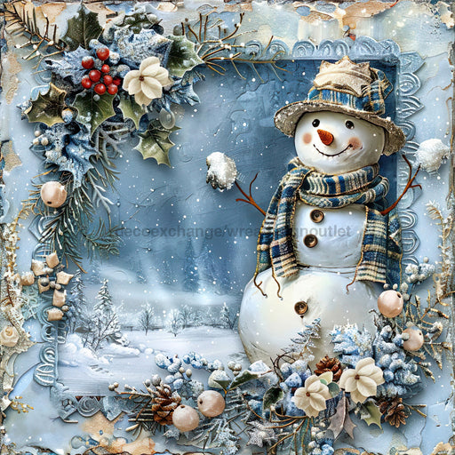 Blue Snowman Sign, DCO-102097, Sign For Wreath, 10x10in Metal Sign
