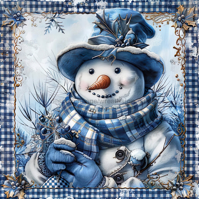 Blue Snowman Sign, DCO-102103, Sign For Wreath, 10x10in Metal Sign