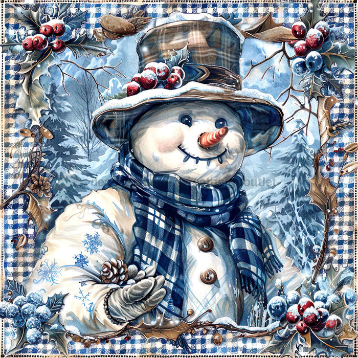 Blue Snowman Sign, DCO-102109, Sign For Wreath, 10x10in Metal Sign