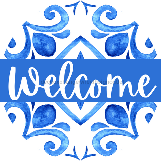 Blue Welcome Door Hanger Dbj-0418-Dh 18 Round