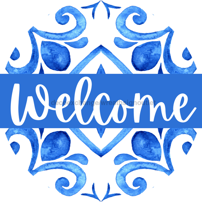 Blue Welcome Door Hanger Dbj-0418-Dh 18 Round