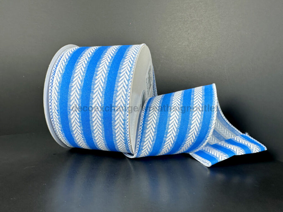 Blue-Wht Irid Herringbone Stripes 2.5’’X10Y 41519-40-05 Ribbon